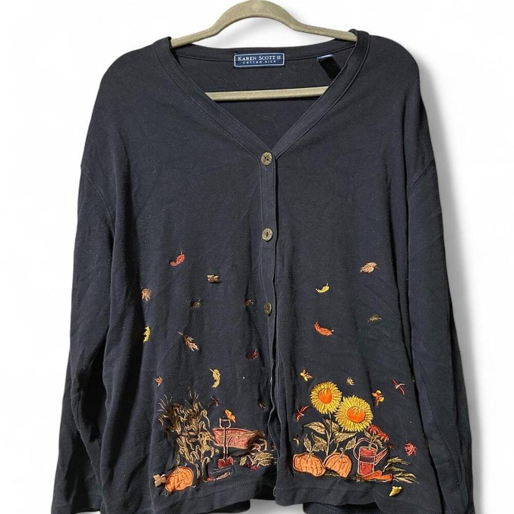 Cottagecore vintage 90s lightweight embroidered autumn scene cardigan sunflowers
